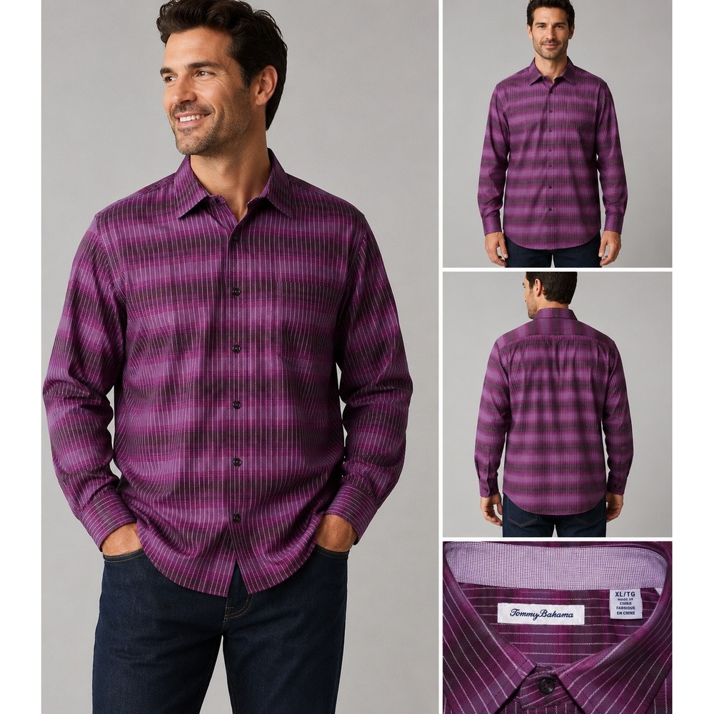 Tommy Bahama Purple Striped Silk Blend Button Down Shirt Dress Men's XL